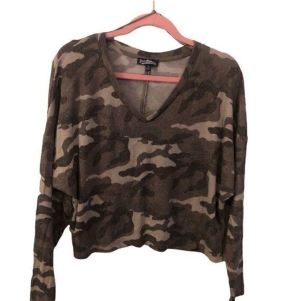Camo lightweight V-neck‎ Knit Long Sleeve Shirt Sweater